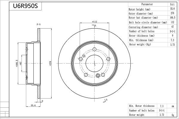 AISIN U6R950S - Kočioni disk www.molydon.hr