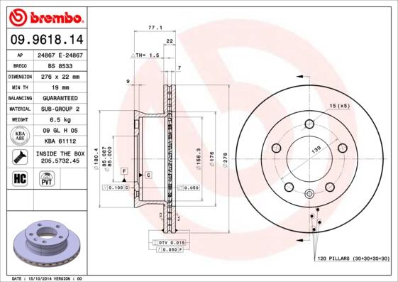 Brembo 09.9618.14 - Kočioni disk www.molydon.hr