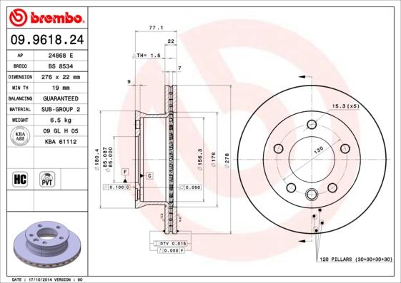 Brembo 09.9618.24 - Kočioni disk www.molydon.hr