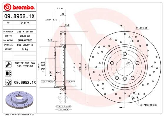 Brembo 09.8952.1X - Kočioni disk www.molydon.hr