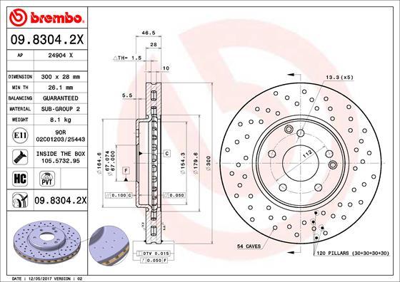 Brembo 09.8304.2X - Kočioni disk www.molydon.hr