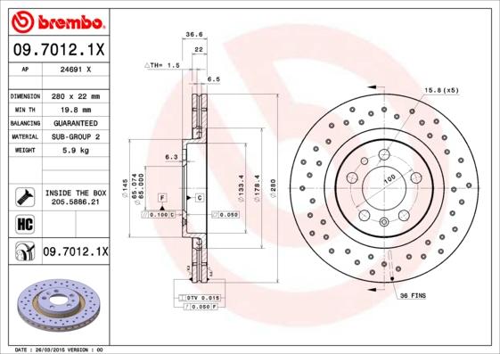 Brembo 09.7012.1X - Kočioni disk www.molydon.hr