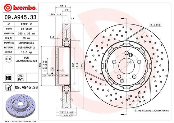 Brembo 09.A945.33 - Kočioni disk www.molydon.hr