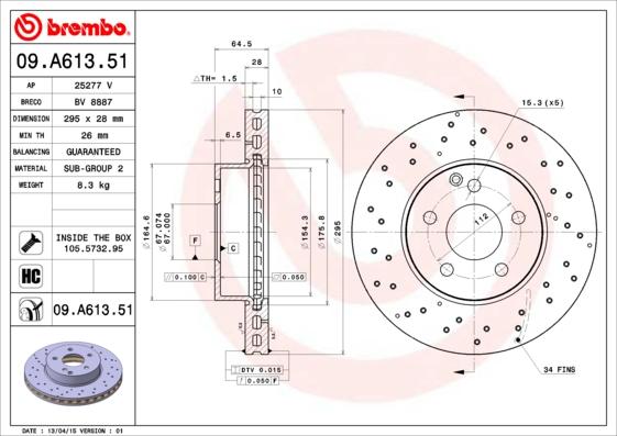 Brembo 09.A613.51 - Kočioni disk www.molydon.hr