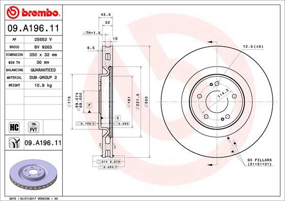 Brembo 09.A196.11 - Kočioni disk www.molydon.hr