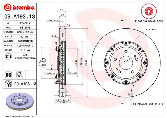 Brembo 09.A193.13 - Kočioni disk www.molydon.hr