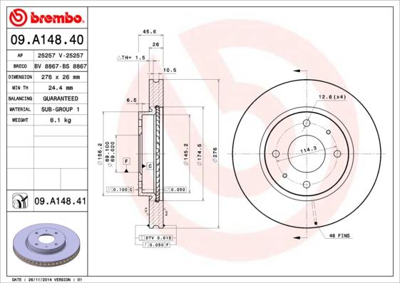 Brembo 09.A148.40 - Kočioni disk www.molydon.hr