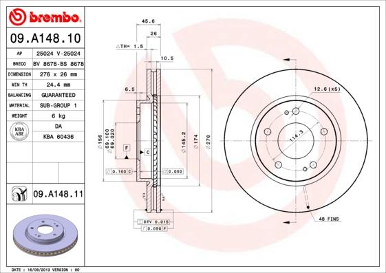 Brembo 09.A148.10 - Kočioni disk www.molydon.hr