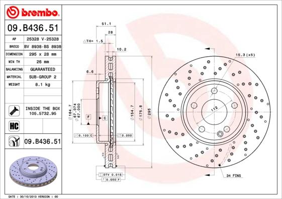 Brembo 09.B436.51 - Kočioni disk www.molydon.hr