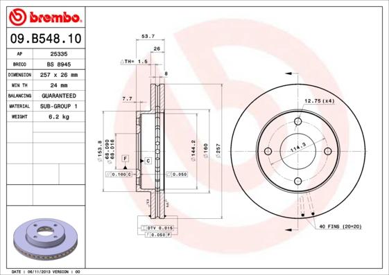 Brembo 09.B548.10 - Kočioni disk www.molydon.hr