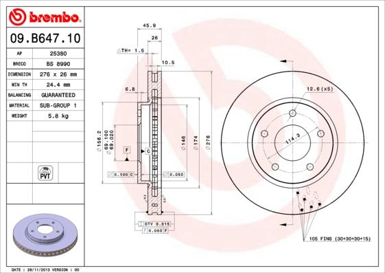 Brembo 09.B647.10 - Kočioni disk www.molydon.hr