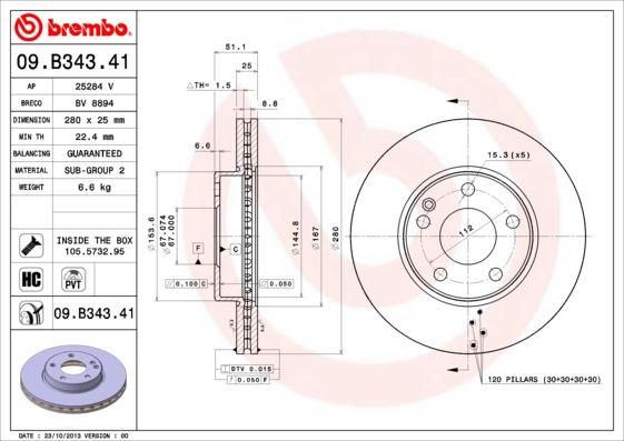 Brembo 09.B343.41 - Kočioni disk www.molydon.hr