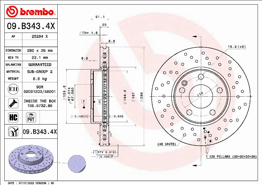 Brembo 09.B343.4X - Kočioni disk www.molydon.hr