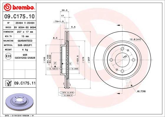 Brembo 09.C175.11 - Kočioni disk www.molydon.hr