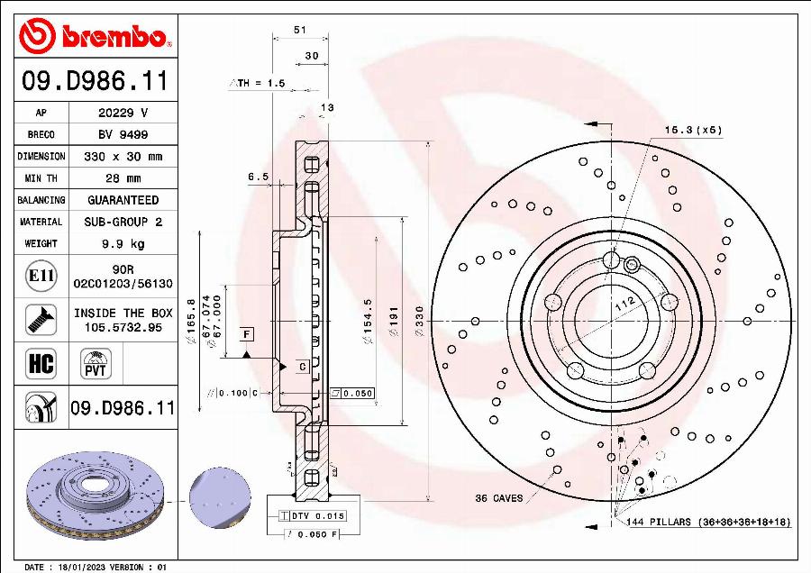 Brembo 09.D986.11 - Kočioni disk www.molydon.hr