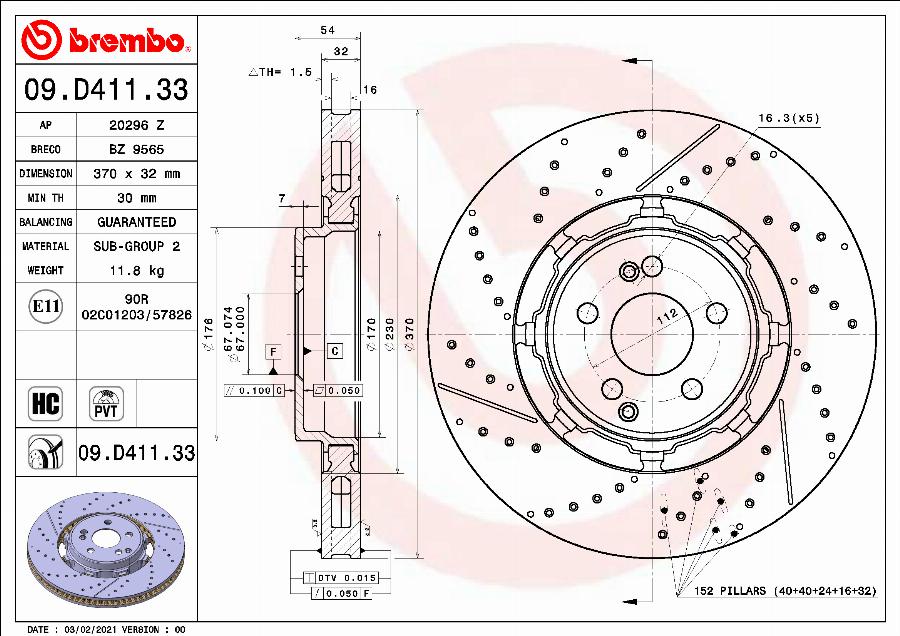 Brembo 09.D411.33 - Kočioni disk www.molydon.hr
