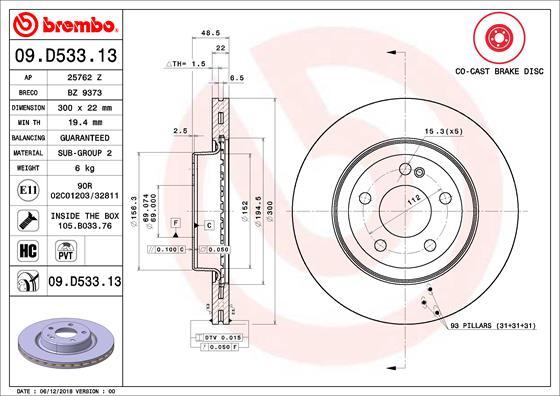 Brembo 09.D533.13 - Kočioni disk www.molydon.hr