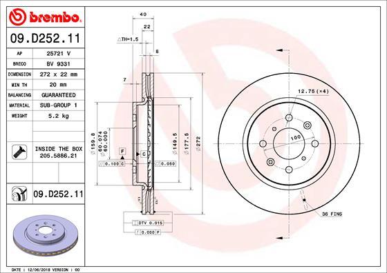 Brembo 09.D252.11 - Kočioni disk www.molydon.hr