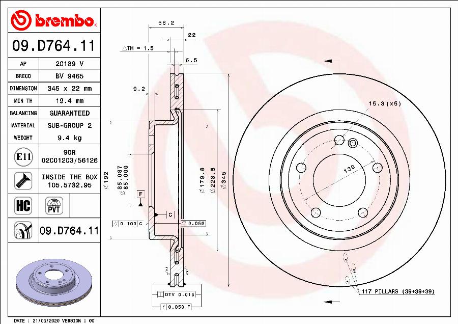 Brembo 09.D764.11 - Kočioni disk www.molydon.hr