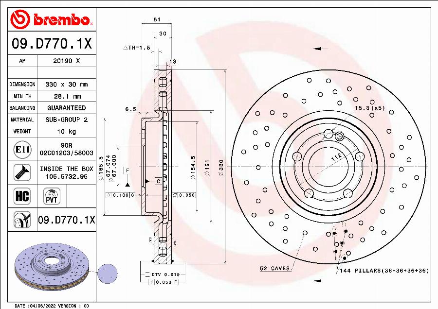 Brembo 09.D770.1X - Kočioni disk www.molydon.hr