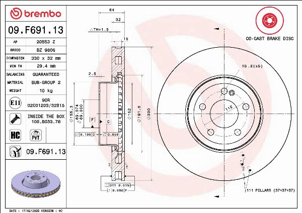 Brembo 09.F691.13 - Kočioni disk www.molydon.hr