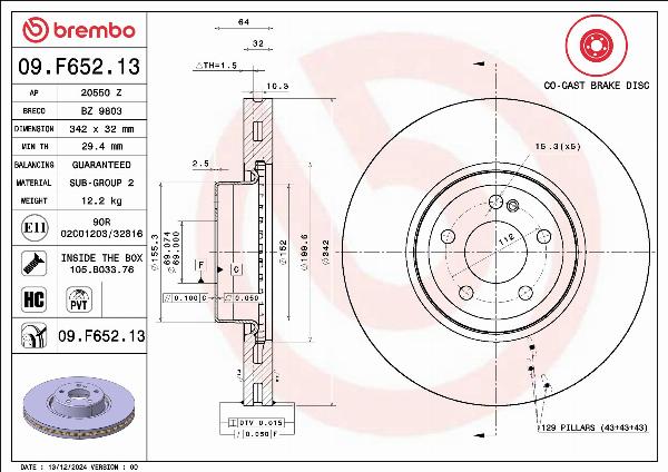 Brembo 09.F652.13 - Kočioni disk www.molydon.hr
