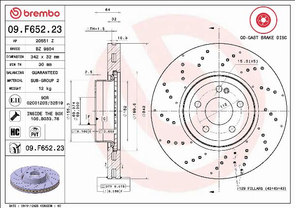 Brembo 09.F652.23 - Kočioni disk www.molydon.hr