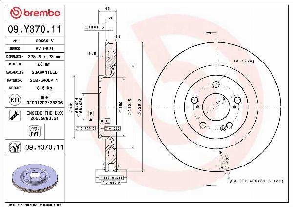 Brembo 09.Y370.11 - Kočioni disk www.molydon.hr