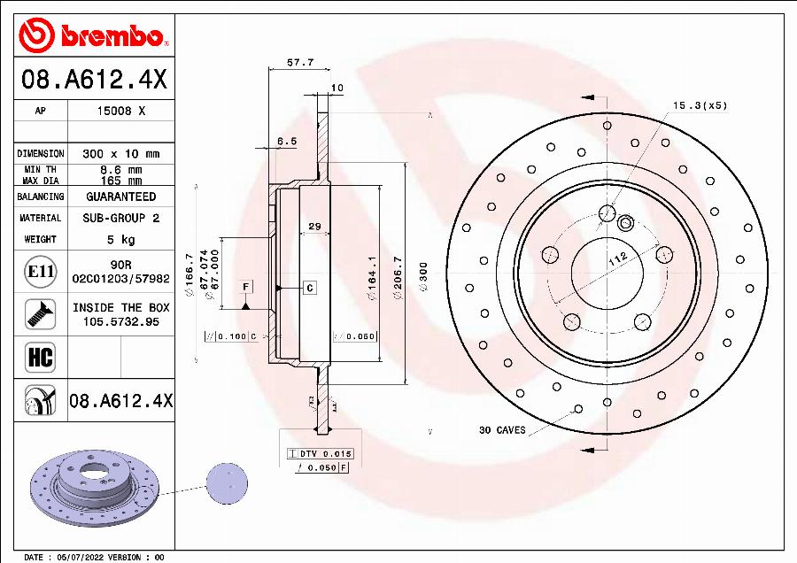 Brembo 08.A612.4X - Kočioni disk www.molydon.hr