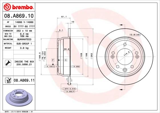 Brembo 08.A869.10 - Kočioni disk www.molydon.hr