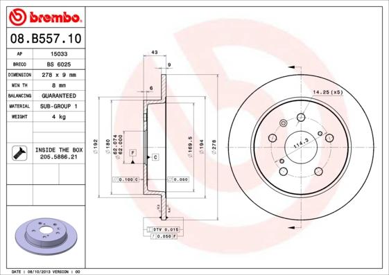 Brembo 08.B557.10 - Kočioni disk www.molydon.hr