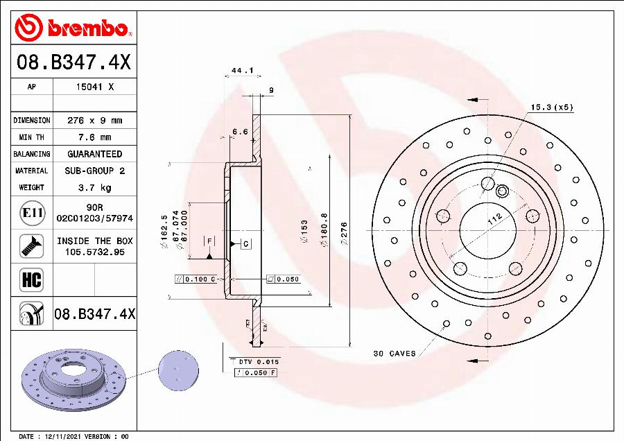 Brembo 08.B347.4X - Kočioni disk www.molydon.hr
