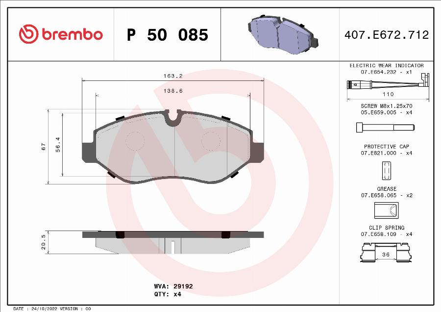 Brembo P 50 085 - Komplet Pločica, disk-kočnica www.molydon.hr