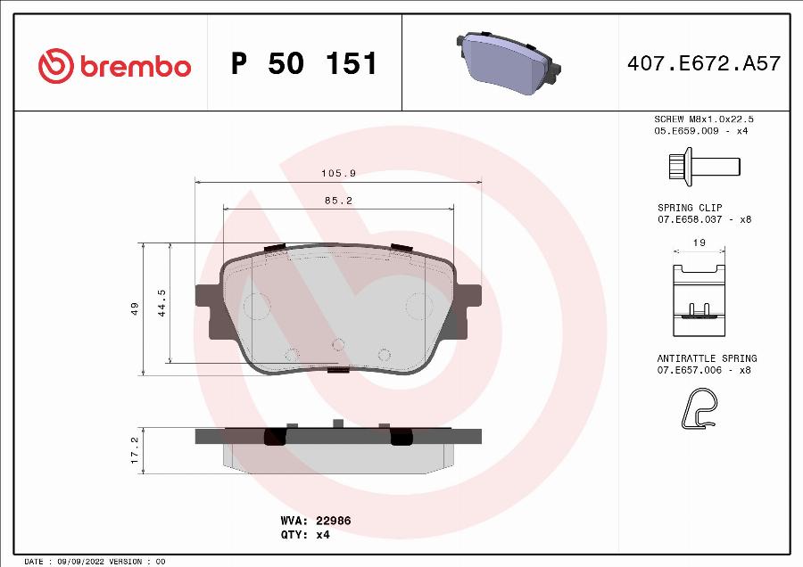 Brembo P 50 151 - Komplet Pločica, disk-kočnica www.molydon.hr