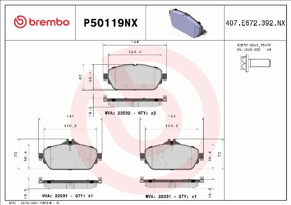 Brembo P50119NX - Komplet Pločica, disk-kočnica www.molydon.hr
