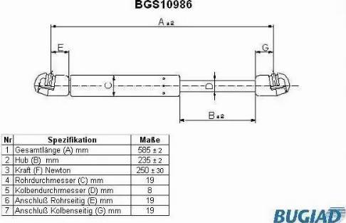 Bugiad BGS10986 - Plinski amortizer, hauba motora www.molydon.hr