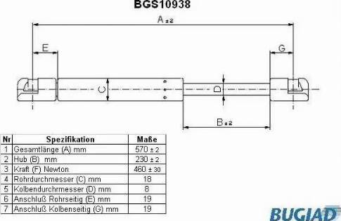Bugiad BGS10938 - Plinski amortizer, prtljaznik/utovarni prostor www.molydon.hr