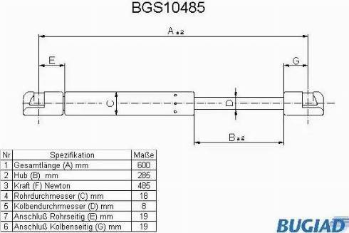Bugiad BGS10485 - Plinski amortizer, prtljaznik/utovarni prostor www.molydon.hr