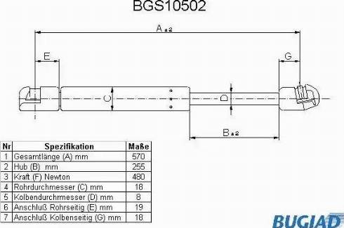 Bugiad BGS10502 - Plinski amortizer, prtljaznik/utovarni prostor www.molydon.hr