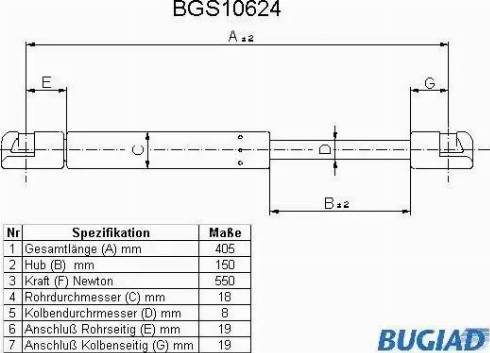 Bugiad BGS10624 - Plinski amortizer, prtljaznik/utovarni prostor www.molydon.hr