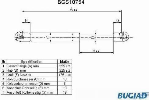 Bugiad BGS10754 - Plinski amortizer, prtljaznik/utovarni prostor www.molydon.hr