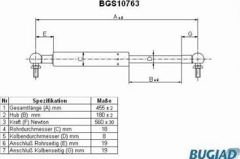 Bugiad BGS10763 - Plinski amortizer, prtljaznik/utovarni prostor www.molydon.hr