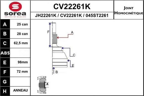 EAI CV22261K - Kardan, Pogonska osovina www.molydon.hr