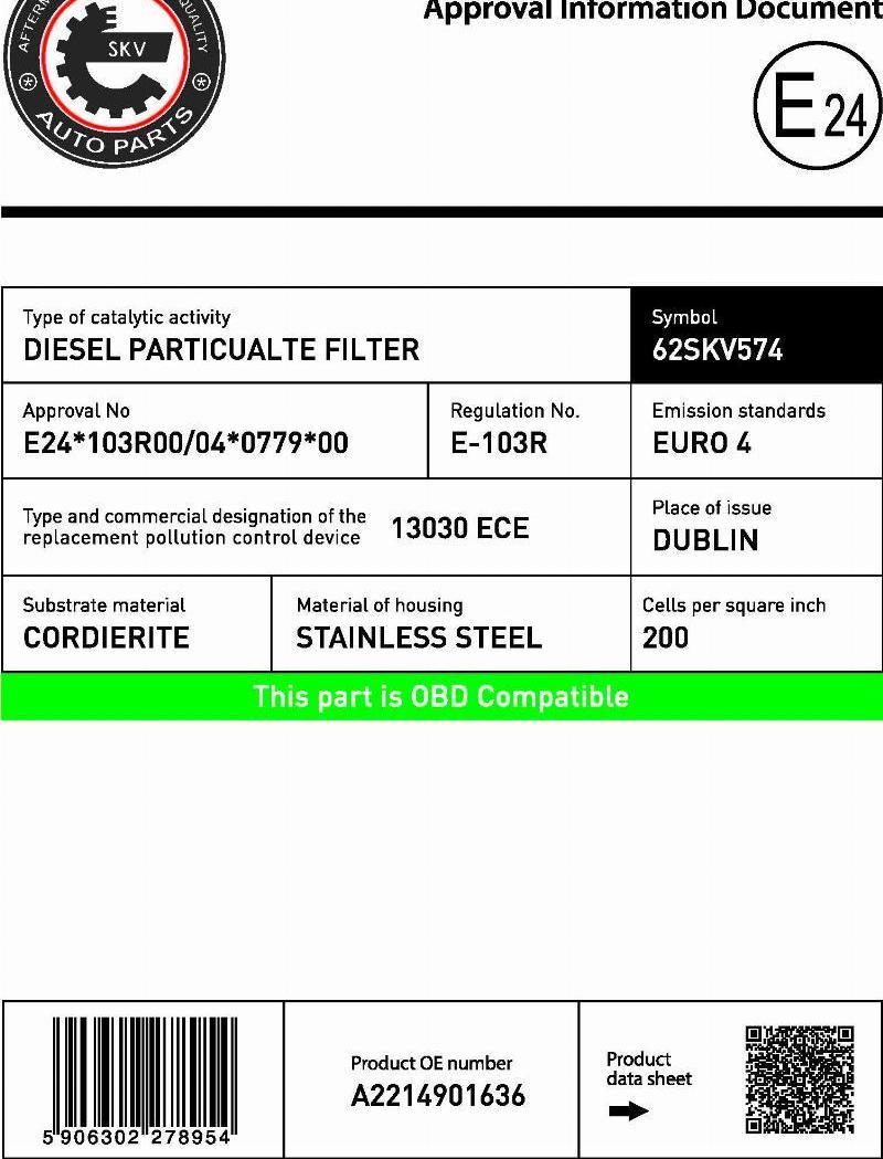 Esen SKV 62SKV574 - DPF filter, filter čestica www.molydon.hr