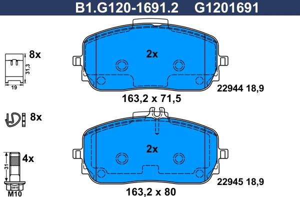 Galfer B1.G120-1691.2 - Komplet Pločica, disk-kočnica www.molydon.hr