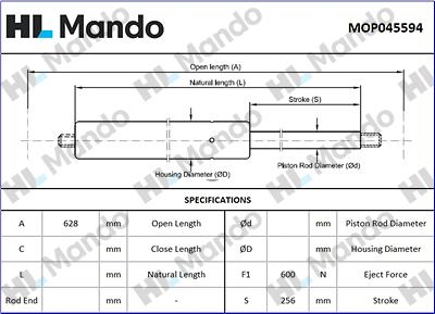 Mando MOP045594 - Plinski amortizer, prtljaznik/utovarni prostor www.molydon.hr
