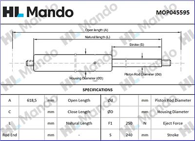 Mando MOP045595 - Plinski amortizer, hauba motora www.molydon.hr