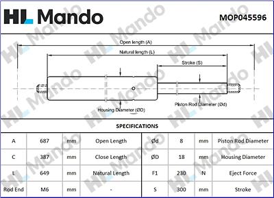 Mando MOP045596 - Plinski amortizer, prtljaznik/utovarni prostor www.molydon.hr