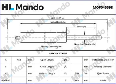 Mando MOP045598 - Plinski amortizer, prtljaznik/utovarni prostor www.molydon.hr
