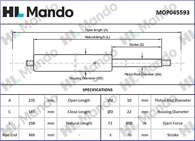 Mando MOP045593 - Plinski amortizer, prtljaznik/utovarni prostor www.molydon.hr